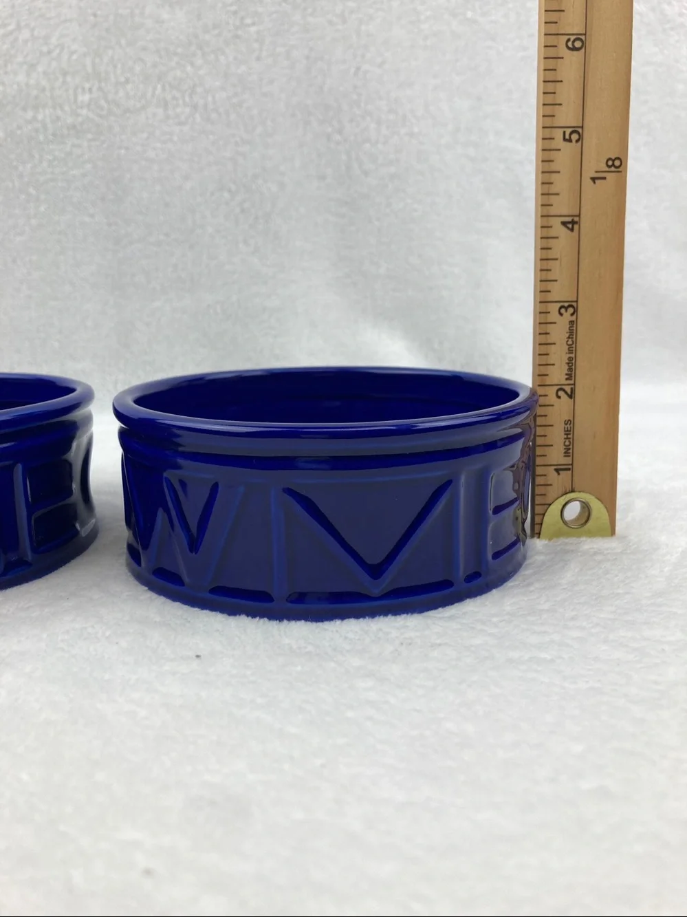 Cobalt Blue Meow Kitty Food Dishes Set of 2, 4.75” x 2”